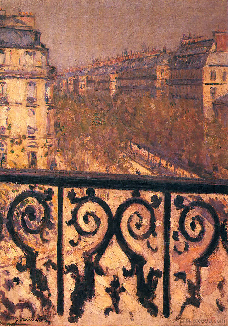 巴黎的阳台 A Balcony in Paris (1880 - 1881)，古斯塔夫·卡里伯特