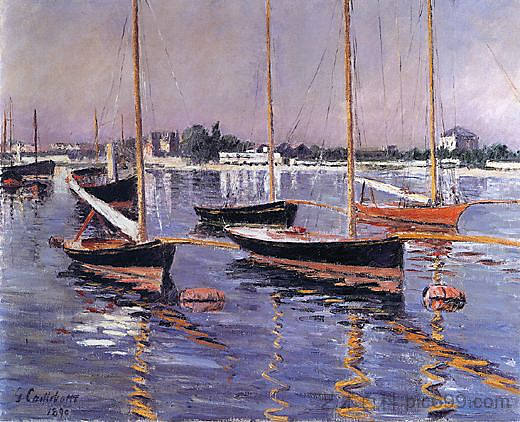 阿让特伊塞纳河上的船 Boats on the Seine at Argenteuil (1890)，古斯塔夫·卡里伯特