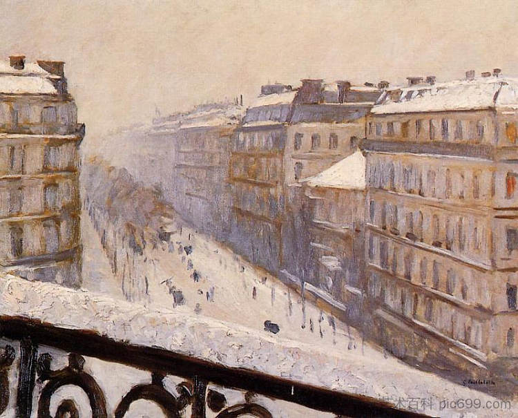 雪中的奥斯曼大道 Boulevard Haussmann in the Snow (c.1879 - c.1881)，古斯塔夫·卡里伯特
