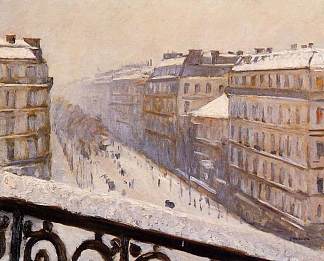 雪中的奥斯曼大道 Boulevard Haussmann in the Snow (c.1879 – c.1881)，古斯塔夫·卡里伯特