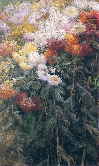 一簇簇菊花，小热讷维耶花园 Clump of Chrysanthemums, Garden at Petit Gennevilliers (1890)，古斯塔夫·卡里伯特