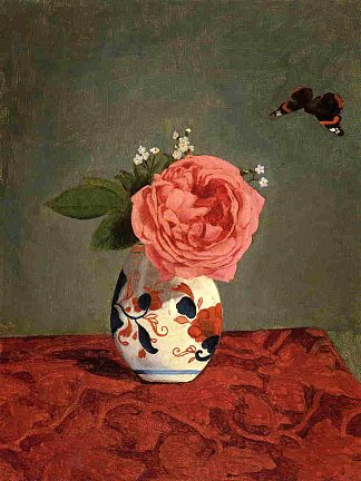 花园玫瑰和蓝色忘记我不要在花瓶里 Garden Rose and Blue Forget Me Nots in a Vase (c.1871 – c.1878)，古斯塔夫·卡里伯特