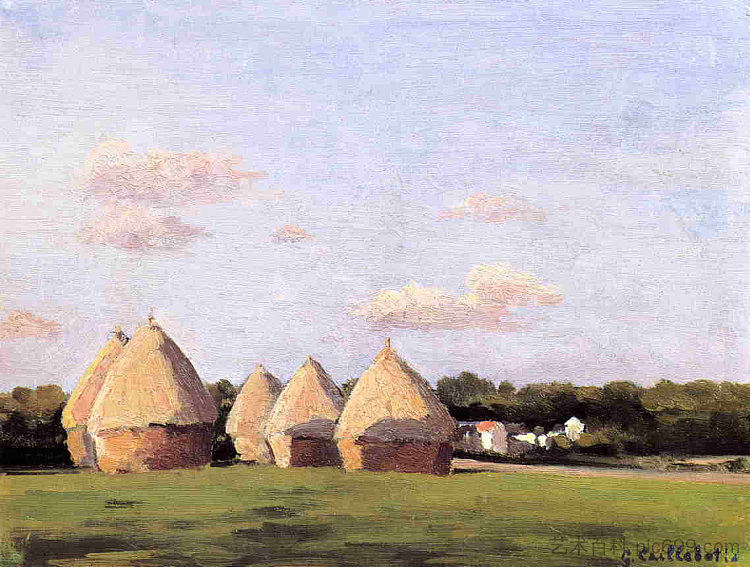 收获，五大干草堆景观 Harvest, Landscape with Five Haystacks (c.1874 - c.1878)，古斯塔夫·卡里伯特