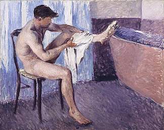 男人擦干腿 Man drying his leg (1884)，古斯塔夫·卡里伯特