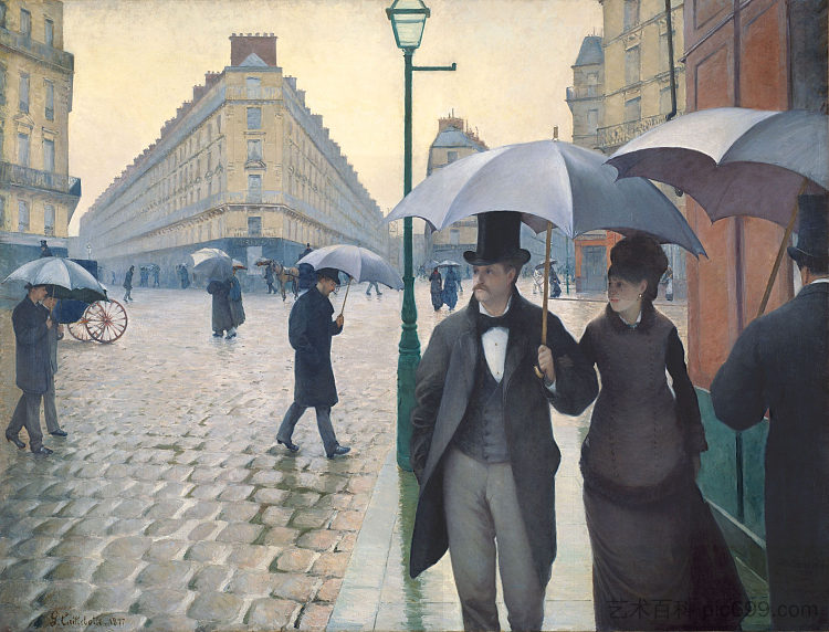 巴黎街，雨天 Paris Street, Rainy Day (1877)，古斯塔夫·卡里伯特