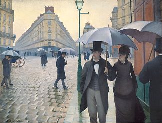 巴黎街，雨天 Paris Street, Rainy Day (1877)，古斯塔夫·卡里伯特
