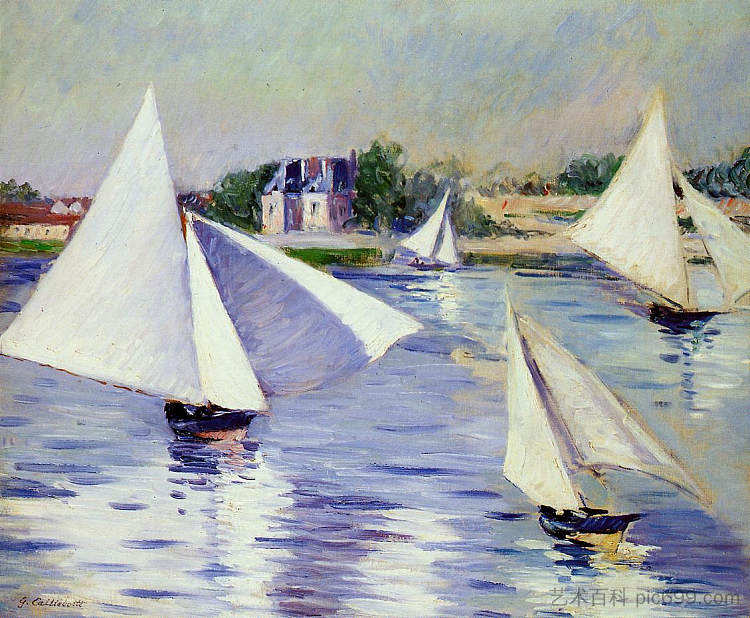 阿让特伊塞纳河上的帆船 Sailboats on the Seine at Argenteuil (1892)，古斯塔夫·卡里伯特