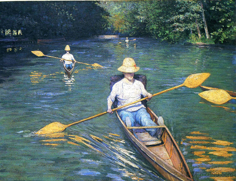 耶尔河上的小艇 Skiffs on the Yerres (1877)，古斯塔夫·卡里伯特