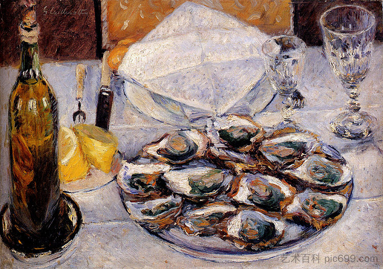 静物与牡蛎 Still Life with Oysters (1881)，古斯塔夫·卡里伯特