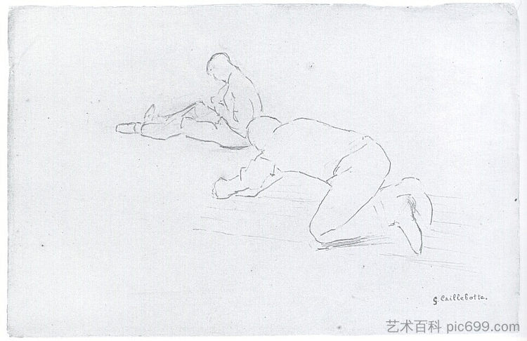 地板刮刀（研究） The Floor Scrapers (study) (1875)，古斯塔夫·卡里伯特