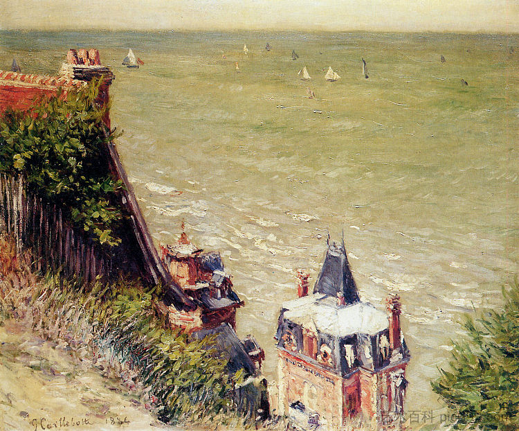 特鲁维尔的粉红别墅 The Pink Villa at Trouville (1884)，古斯塔夫·卡里伯特