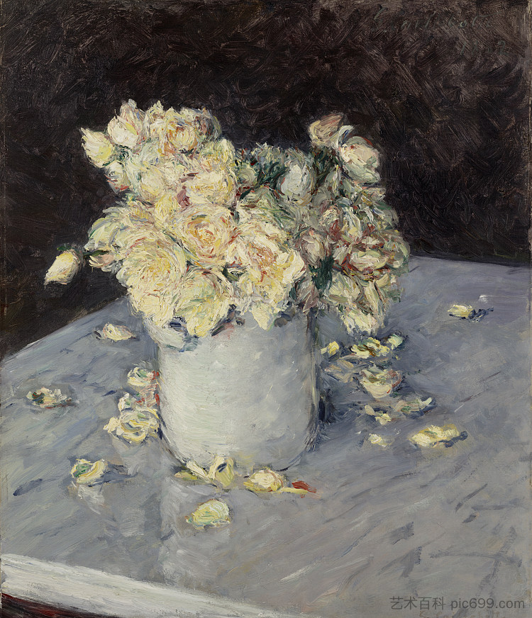 花瓶里的黄玫瑰 Yellow Roses in a Vase (1882)，古斯塔夫·卡里伯特