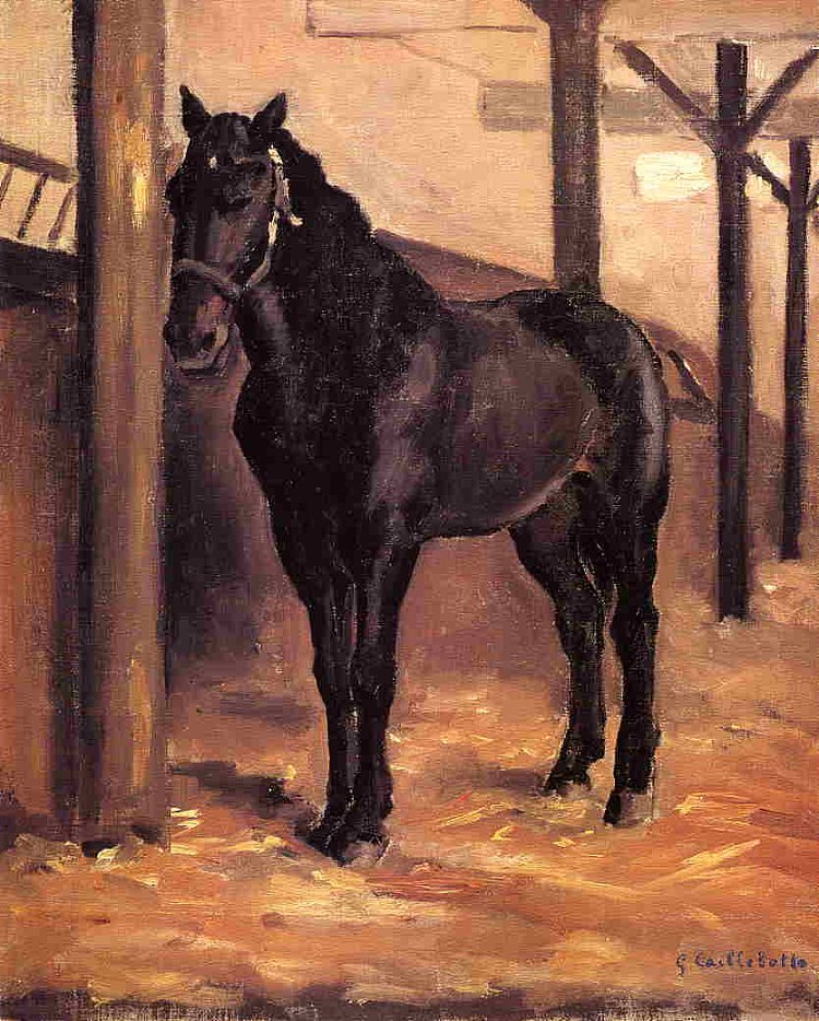 耶尔斯，马厩里的黑湾马 Yerres, Dark Bay Horse in the Stable (c.1871 - c.1878)，古斯塔夫·卡里伯特