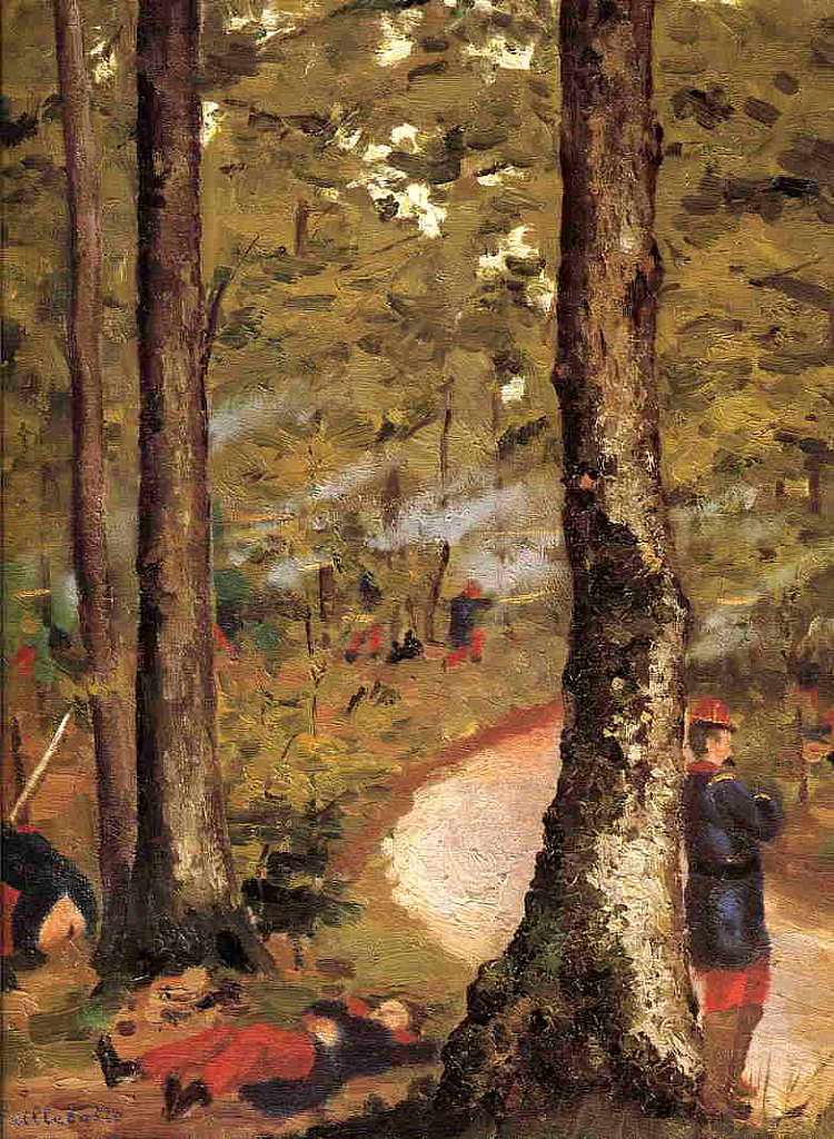 耶雷斯，《林中士兵》 Yerres, Soldiers in the Woods (c.1871)，古斯塔夫·卡里伯特