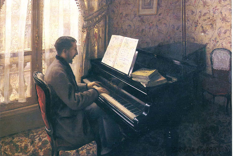 弹钢琴的年轻人 Young Man Playing the Piano (1876)，古斯塔夫·卡里伯特