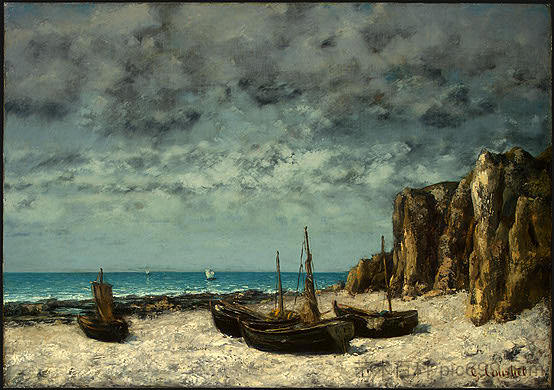 海滩上的船，埃特雷塔 Boats on a Beach, Etretat (c.1869)，古斯塔夫·库尔贝