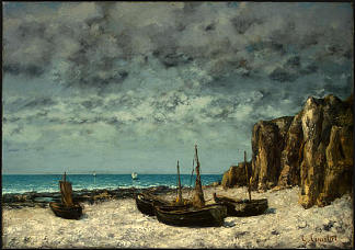 海滩上的船，埃特雷塔 Boats on a Beach, Etretat (c.1869)，古斯塔夫·库尔贝