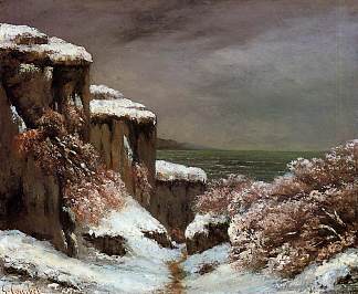 雪地里的海边悬崖 Cliffs by the Sea in the Snow (1870)，古斯塔夫·库尔贝