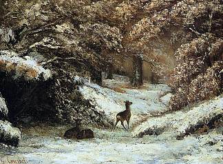 鹿在冬天避难 Deer Taking Shelter in Winter (1866)，古斯塔夫·库尔贝
