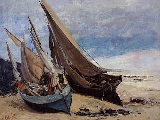 多维尔海滩上的渔船 Fishing Boats on the Deauville Beach (1866)，古斯塔夫·库尔贝