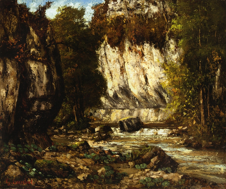 河流和悬崖 River and Cliff (1865)，古斯塔夫·库尔贝