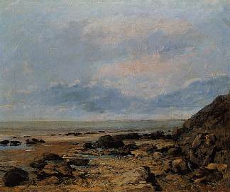 洛基海滨 Rocky Seashore (c.1865)，古斯塔夫·库尔贝