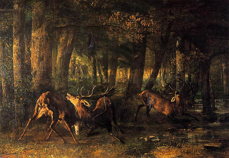 春天，雄鹿战斗 Spring, Stags Fighting (1861)，古斯塔夫·库尔贝