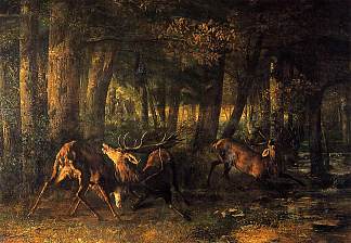 春天，雄鹿战斗 Spring, Stags Fighting (1861)，古斯塔夫·库尔贝