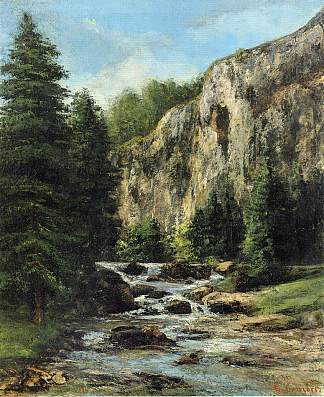 瀑布景观研究 Study for Landscape with Waterfall (c.1877)，古斯塔夫·库尔贝
