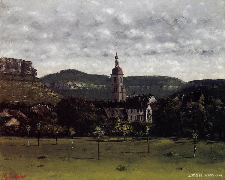 奥尔南斯及其教堂尖塔的景色 View of Ornans and Its Church Steeple (c.1858)，古斯塔夫·库尔贝