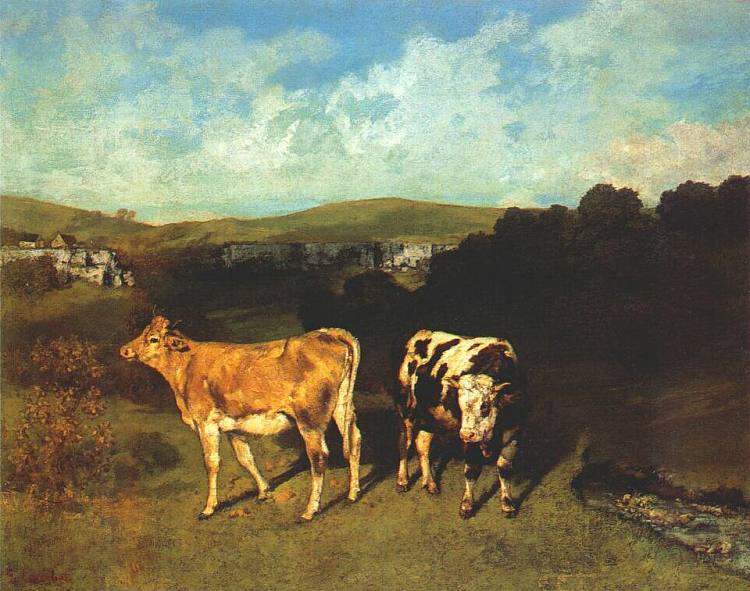 白牛和金发小母牛 White Bull and Blond Heifer (1850 - 1851)，古斯塔夫·库尔贝