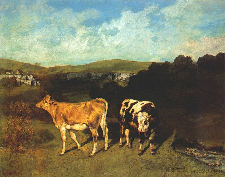 白牛和金发小母牛 White Bull and Blond Heifer (1850 - 1851)，古斯塔夫·库尔贝