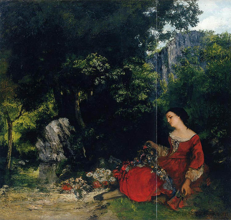 带花环的女人 Woman with Garland (1856)，古斯塔夫·库尔贝