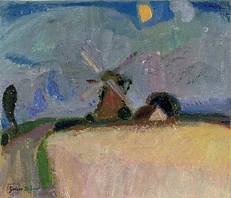 风景中的风车，Het Gooi A windmill in a landscape, Het Gooi (1916)，古斯塔夫德斯梅特