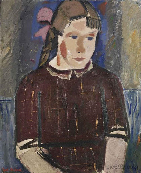 戴粉红丝带的女孩 Girl with a pink ribbon (1935)，古斯塔夫德斯梅特