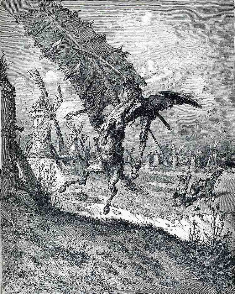风车的冒险 The Adventure with the Windmills (c.1868)，古斯塔夫·多尔