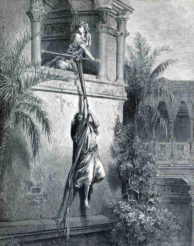 大卫透过窗户逃脱 The Escape of David through the Window (1866)，古斯塔夫·多尔