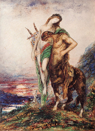 半人马所生的死诗人 Dead poet borne by centaur (c.1890)，古斯塔夫·莫罗