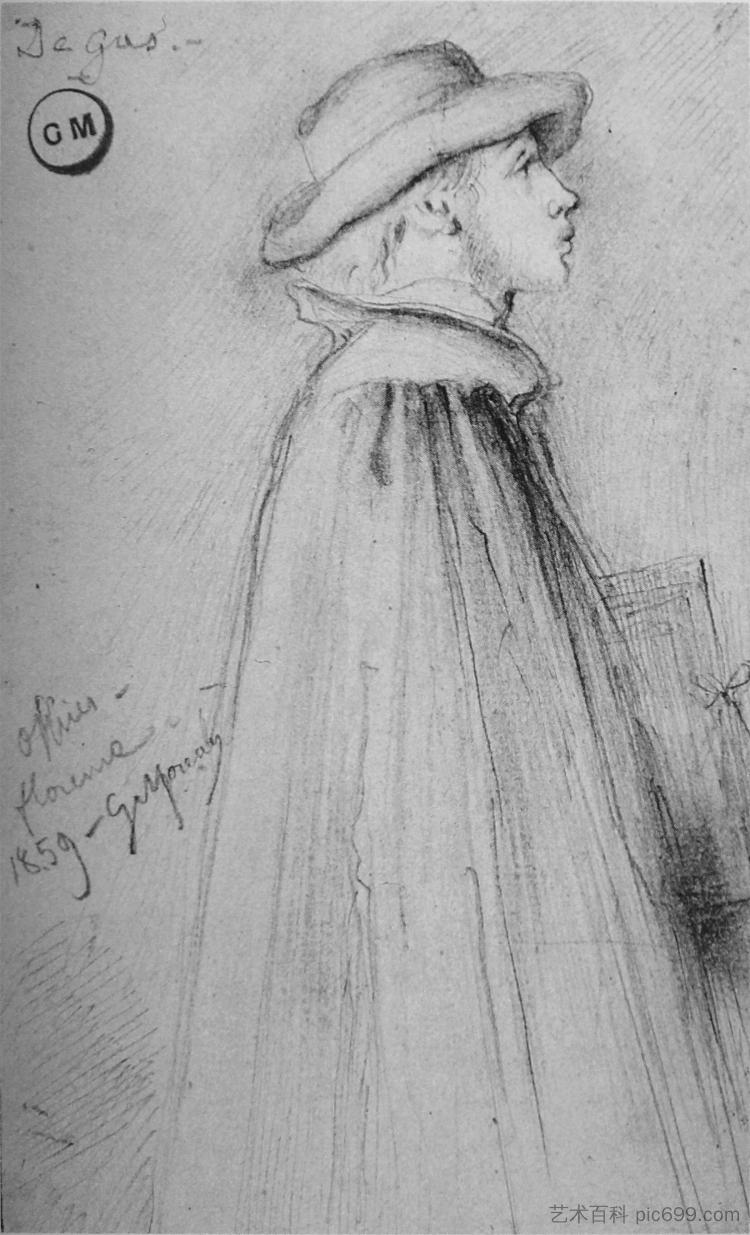 乌菲齐美术馆的德加肖像 Degas portrait in the Uffizi (1859)，古斯塔夫·莫罗