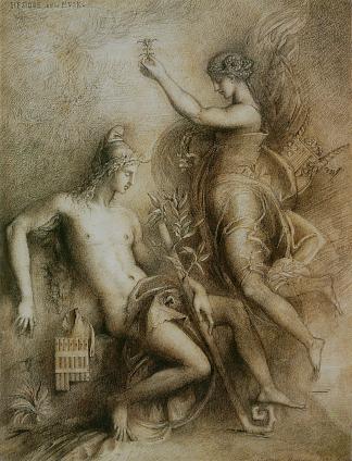 赫西俄德与缪斯女神 Hesiod and the Muse (1857)，古斯塔夫·莫罗