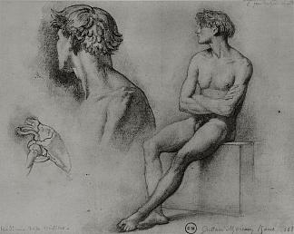 男性裸体和其他研究 Male nude and other studies (1858)，古斯塔夫·莫罗