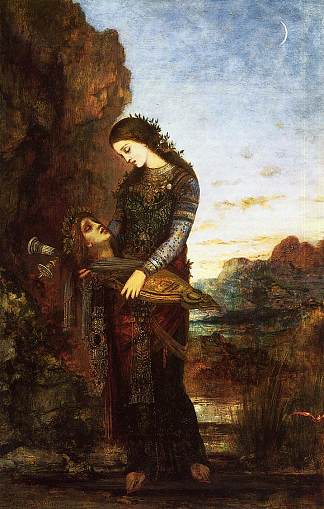 年轻的色雷斯女人抬着俄耳甫斯的头 Young Thracian Woman Carrying the Head of Orpheus (c.1875)，古斯塔夫·莫罗