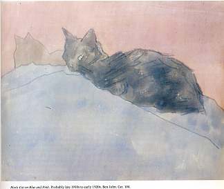 蓝色和粉红色的黑猫 Black Cat on Blue and Pink，格温·约翰