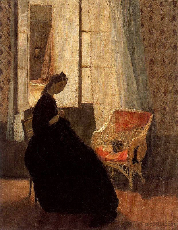 在窗前缝纫的女人 Woman Sewing at a Window，格温·约翰