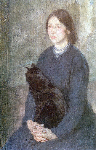 年轻女子抱着一只黑猫 Young Woman Holding a Black Cat (c.1920)，格温·约翰