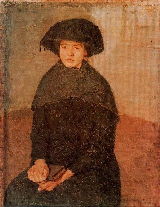 戴着大帽子的年轻女子 Young Woman Wearing a Large Hat，格温·约翰