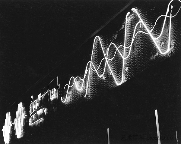 波士顿无线电小屋的动态户外灯光壁画 Kinetic outdoor light mural for the Radio Shack in Boston (1949 - 1950)，乔治·凯佩斯