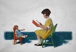 女孩读娃娃 Girl reading to doll (1925)，哈登·桑德布洛姆