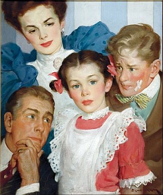 反抗的小女孩和旁观者（男人的虚荣心） Defiant Little Girl and Onlookers (illus. for a Mans Vanity) (c.1940 – c.1949)，哈登·桑德布洛姆