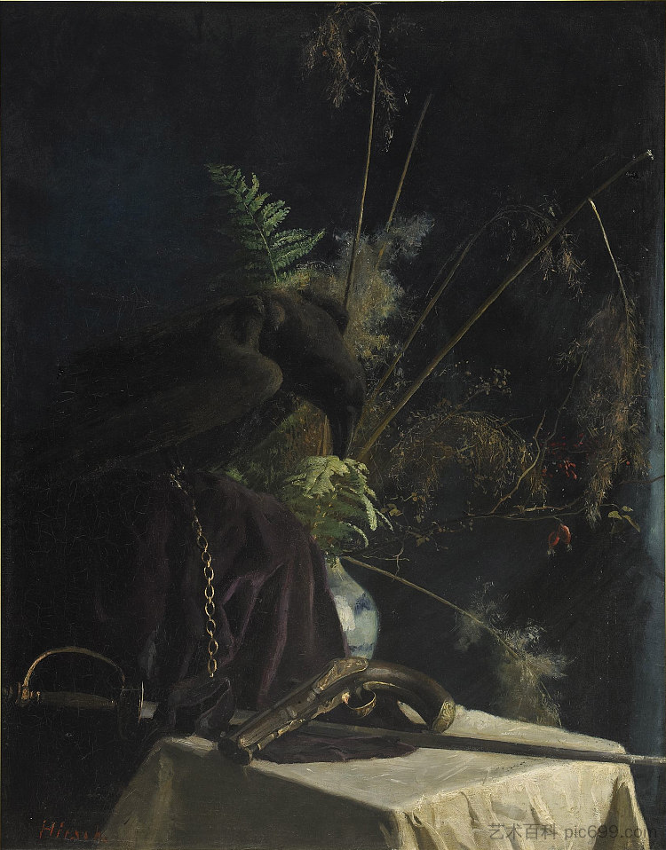 静物与乌鸦 Still life with raven (1885)，汉娜·赫希-泡利